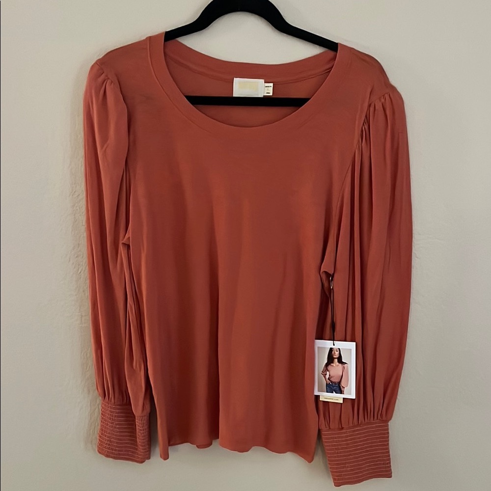 Nation LTD Brown and Orange Puff Sleeve Blouse